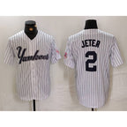 New York Yankees #2 Derek Jeter White Pinstripe Fashion Cool Baseball Jersey