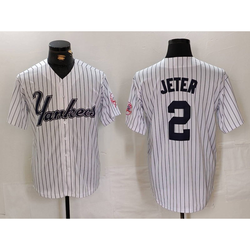 New York Yankees #2 Derek Jeter White Pinstripe Fashion Cool Baseball Jersey