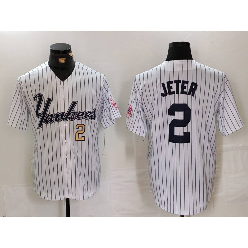 New York Yankees #2 Derek Jeter White Pinstripe Fashion Cool Baseball Jersey