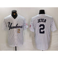 New York Yankees #2 Derek Jeter White Pinstripe Fashion Cool Baseball Jersey