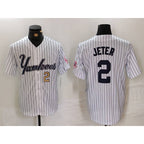 New York Yankees #2 Derek Jeter White Pinstripe Fashion Cool Baseball Jersey