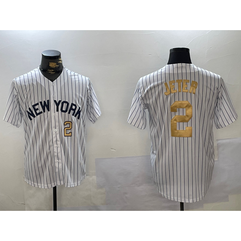 New York Yankees #2 Derek Jeter White Pinstripe Fashion Cool Baseball Jersey