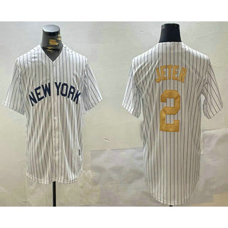 New York Yankees #2 Derek Jeter White Pinstripe Name Fashion Cool Baseball Jersey