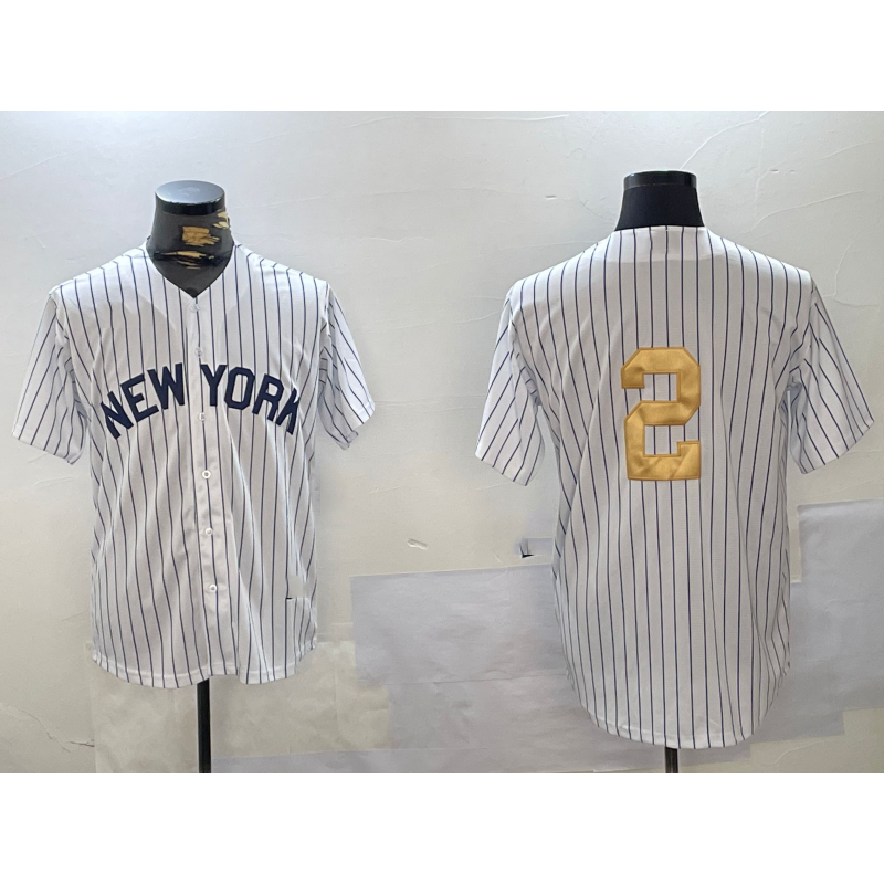 New York Yankees #2 Derek Jeter White Pinstripe Without Name Fashion Cool Baseball Jersey
