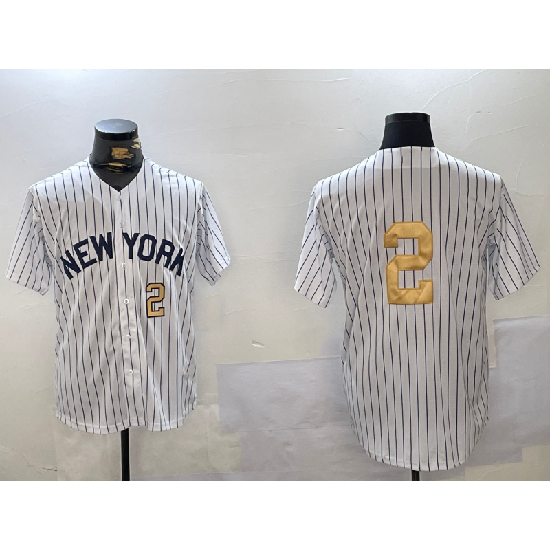 New York Yankees #2 Derek Jeter White Pinstripe Without Name Fashion Cool Baseball Jersey