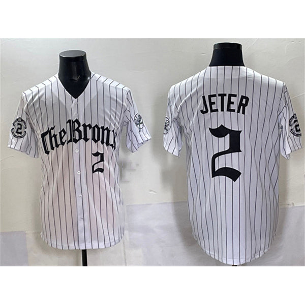 New York Yankees #2 Derek Jeter White Pinstripe 'Gothic Legacy Edition' Vapor Premier Limited Stitched Baseball Jersey