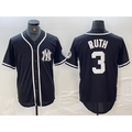 New York Yankees #3 Babe Ruth Black White Cool Base Stitched Baseball Jersey