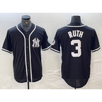 New York Yankees #3 Babe Ruth Black White Cool Base Stitched Baseball Jersey