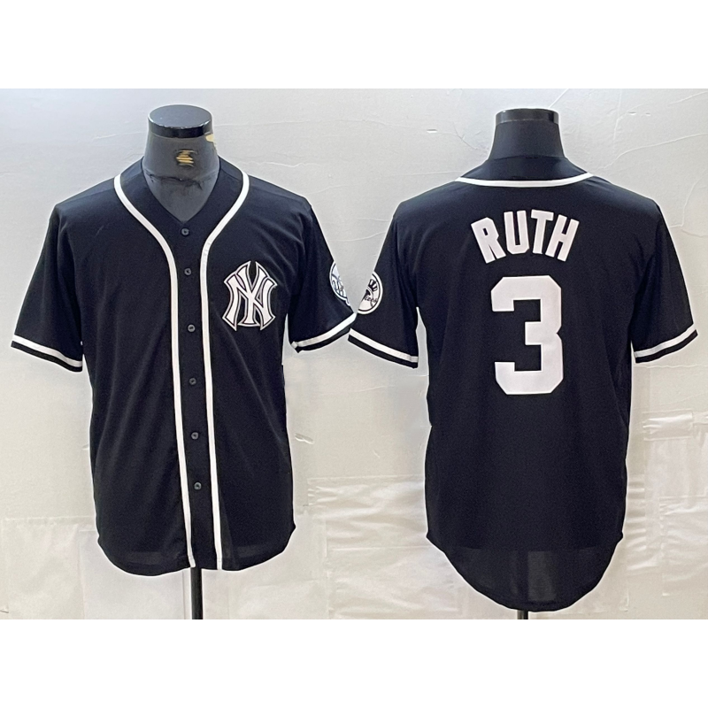 New York Yankees #3 Babe Ruth Black White Cool Base Stitched Baseball Jersey