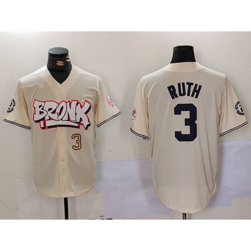 New York Yankees #3 Babe Ruth Cream Limited Stitched Baseball Jersey