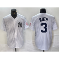 New York Yankees #3 Babe Ruth Name White With Patch 2024 Cool Base Stitched Baseball Jersey