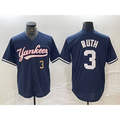 New York Yankees #3 Babe Ruth Number Navy Cool Base Stitched Baseball Jersey