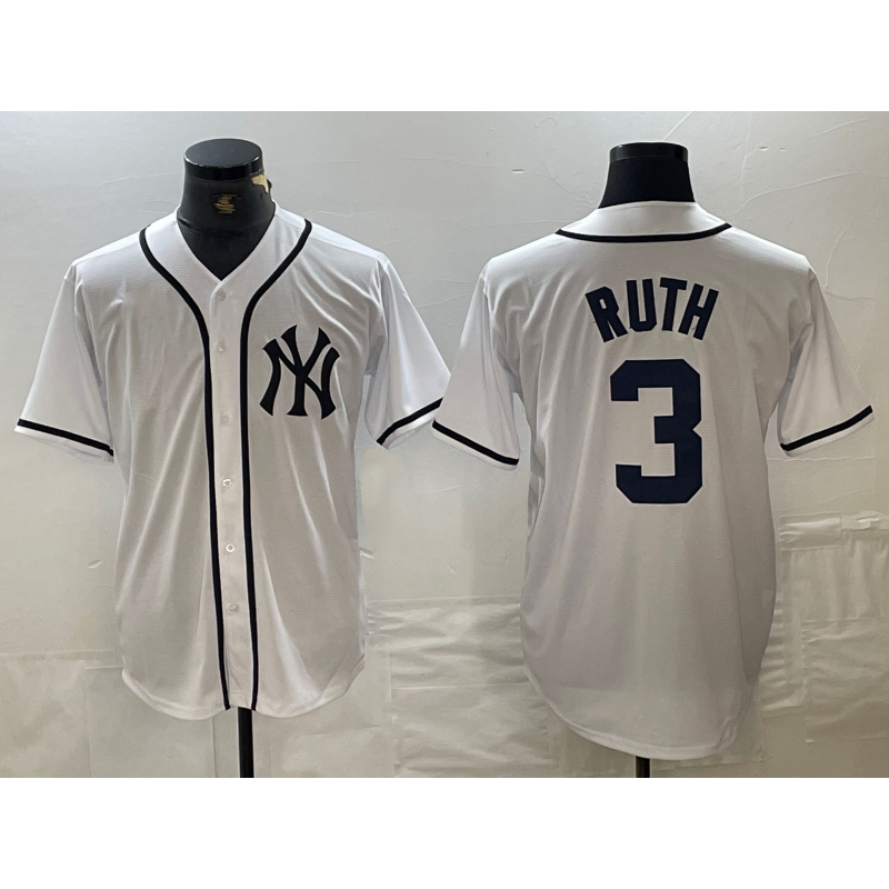 New York Yankees #3 Babe Ruth White Fashion Cool Baseball Jersey