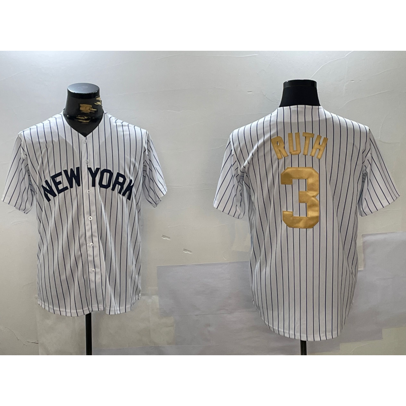 New York Yankees #3 Babe Ruth White Pinstripe Fashion Cool Baseball Jersey