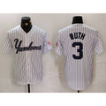 New York Yankees #3 Babe Ruth White Pinstripe Fashion Cool Baseball Jersey