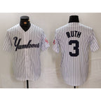New York Yankees #3 Babe Ruth White Pinstripe Fashion Cool Baseball Jersey