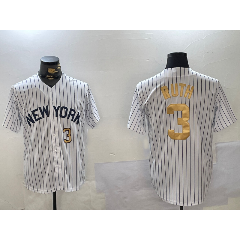 New York Yankees #3 Babe Ruth White Pinstripe Fashion Cool Baseball Jersey