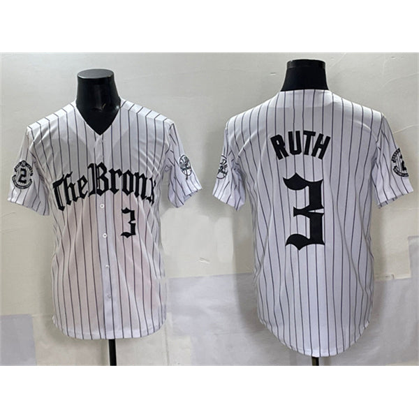 New York Yankees #3 Babe Ruth White Pinstripe 'Gothic Legacy Edition' Vapor Premier Limited Stitched Baseball Jersey