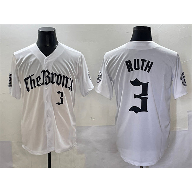 New York Yankees #3 Babe Ruth White 'Gothic Legacy Edition' Vapor Premier Limited Stitched Baseball Jersey