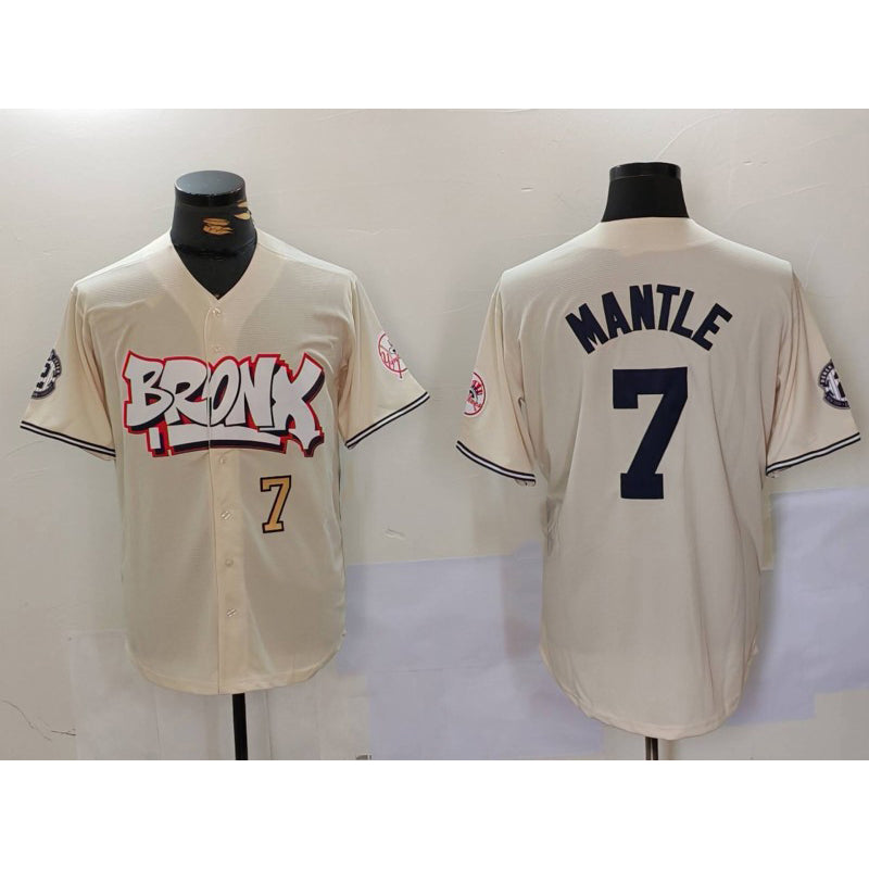 New York Yankees #7 Mickey Mantle Cream Limited Stitched Baseball Jerseys