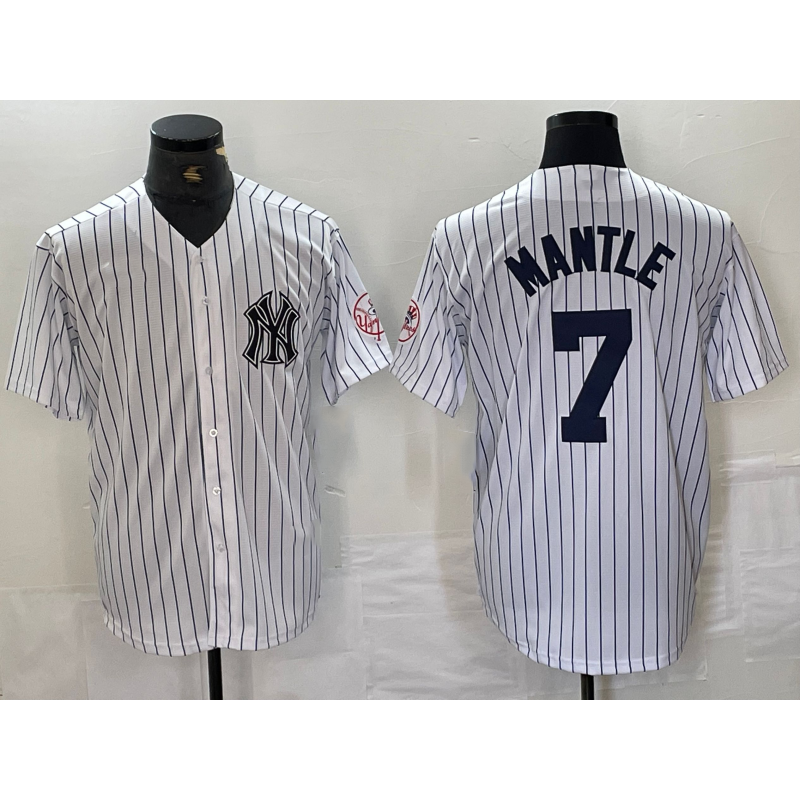 New York Yankees #7 Mickey Mantle Name White With Patch 2024 Cool Base Stitched Baseball Jerseys