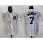 New York Yankees #7 Mickey Mantle Name White With Patch 2024 Cool Base Stitched Baseball Jerseys
