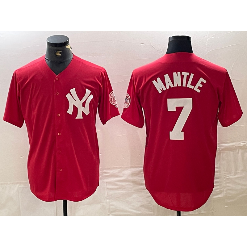 New York Yankees #7 Mickey Mantle Red Fashion Cool Baseball Jerseys