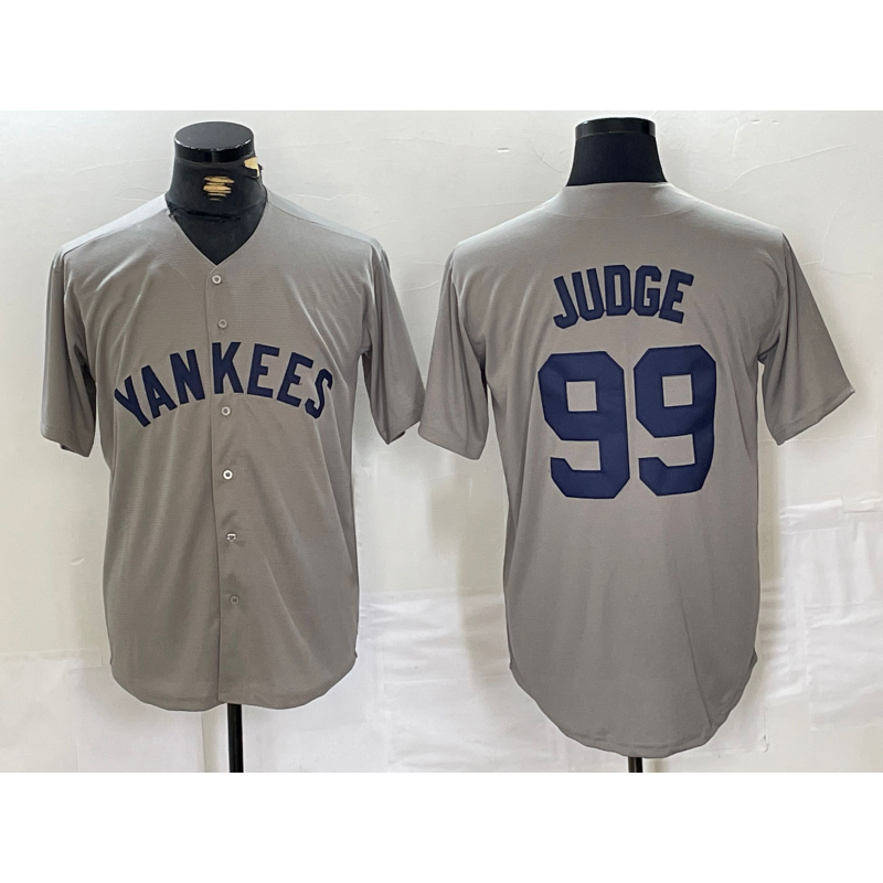 New York Yankees #99 Aaron Judge Name Grey Stitched Nike Throwback Baseball Jersey
