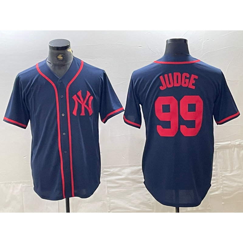 New York Yankees #99 Aaron Judge Navy Red Fashion Cool Baseball Jersey