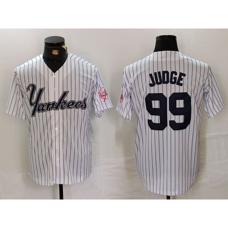 New York Yankees #99 Aaron Judge White Pinstripe Fashion Cool Baseball Jersey