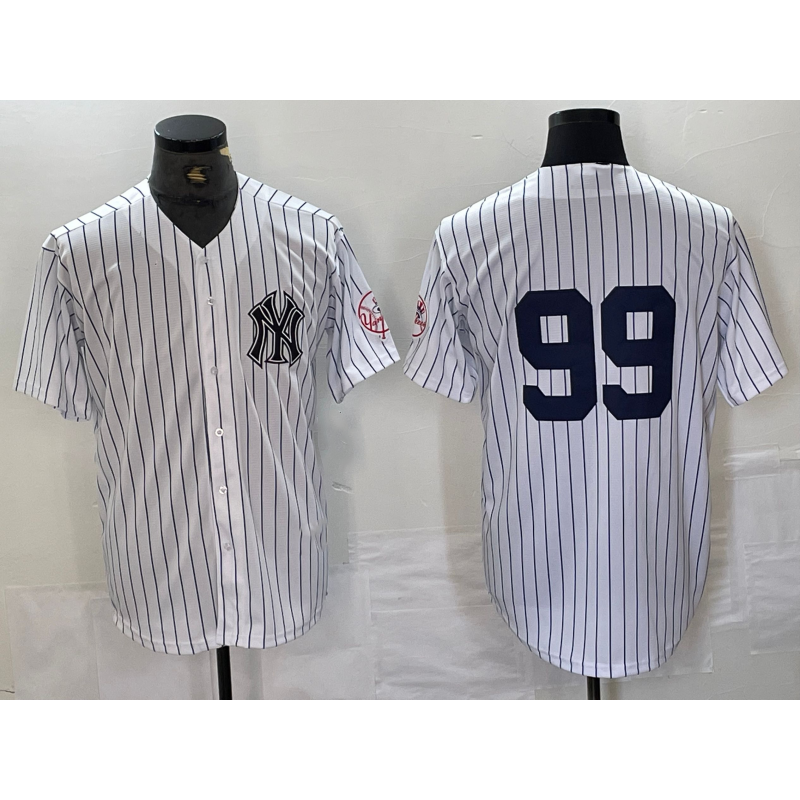New York Yankees #99 Aaron Judge White With Patch 2024 Cool Base Stitched Baseball Jersey