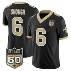 New Orleans Saints #6 Tyler Shough Black Gameday Golds 60th Anniversary Patch Vapor Football Stitched Jersey