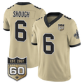 New Orleans Saints #6 Tyler Shough Gold 60th Anniversary Patch Gameday Golds Vapor Football Stitched Jersey