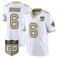 New Orleans Saints #6 Tyler Shough White 60th Anniversary Patch Gameday Golds Vapor Football Stitched Jersey