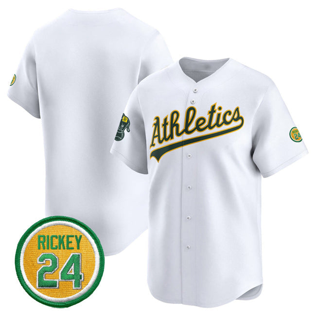 Oakland Athletics Blank White 2024 Home Limited With Rickey Henderson Patch Stitched Baseball Jersey