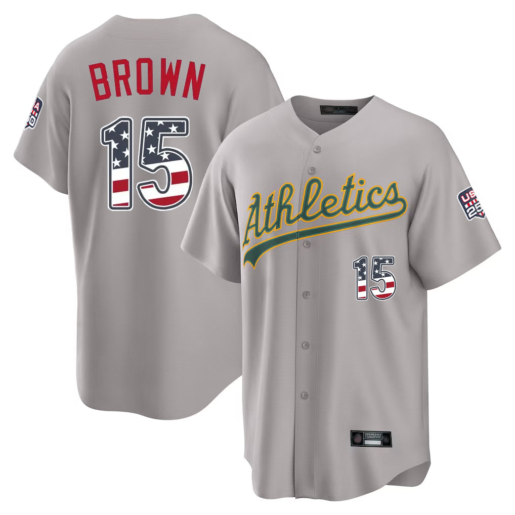 Oakland Athletics #15 Seth Brown Player Gray USA 250 Fourth of July Home Game Stitched Baseball Jersey