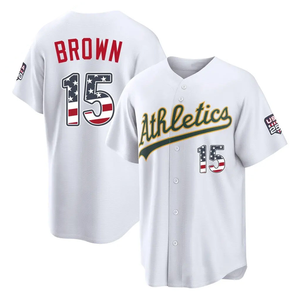 Oakland Athletics #15 Seth Brown Player White USA 250 Fourth of July Home Game Stitched Baseball Jersey