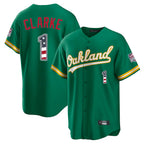 Oakland Athletics #1 Denzel Clarke Player Kelly Green USA 250 Fourth of July Home Game Stitched Baseball Jersey