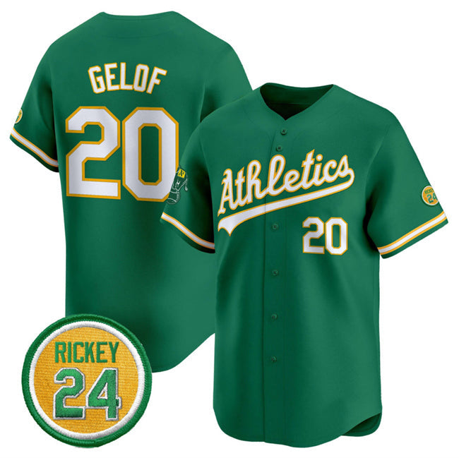 Oakland Athletics #20 Zack Gelof Green 2024 Limited With Rickey Henderson Patch Stitched Baseball Jersey