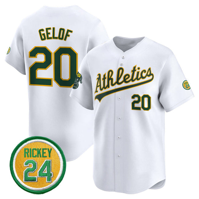 Oakland Athletics #20 Zack Gelof White 2024 Home Limited With Rickey Henderson Patch Stitched Baseball Jersey