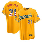 Oakland Athletics #21 Tyler Soderstrom Player Gold USA 250 Fourth of July Home Game Stitched Baseball Jersey