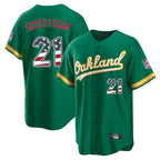 Oakland Athletics #21 Tyler Soderstrom Player Kelly Green USA 250 Fourth of July Home Game Stitched Baseball Jersey