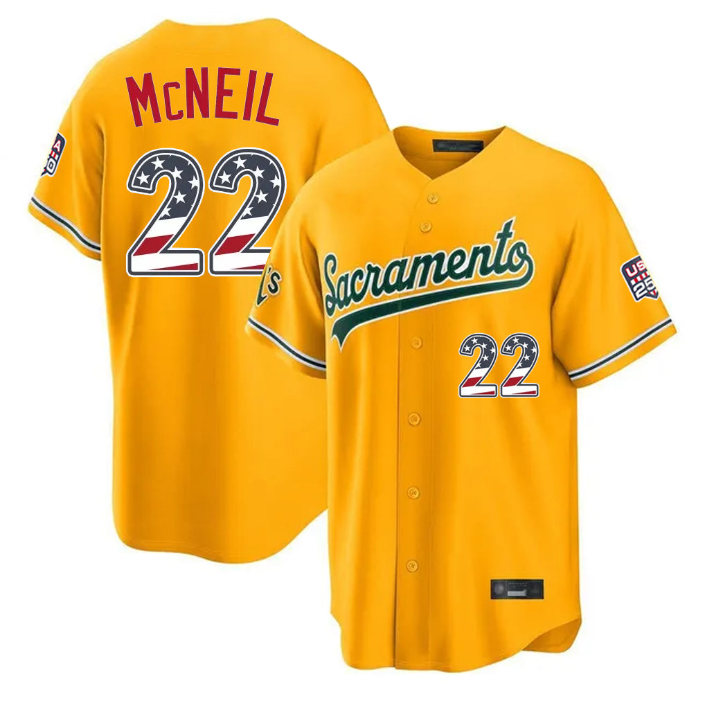 Oakland Athletics #22 Jeff McNeil Player Gold USA 250 Fourth of July Home Game Stitched Baseball Jersey