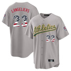 Oakland Athletics #23 Shea Langeliers Player Gray USA 250 Fourth of July Home Game Stitched Baseball Jersey