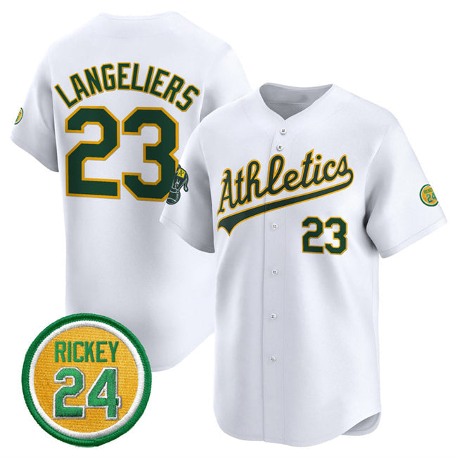Oakland Athletics #23 Shea Langeliers White 2024 Home Limited With Rickey Henderson Patch Stitched Baseball Jersey