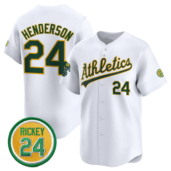 Oakland Athletics #24 Rickey Henderson White 2024 Home Limited With Rickey Henderson Patch Stitched Baseball Jersey