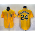 Oakland Athletics #24 Rickey Henderson Yellow With Patch Stitched Baseball Jersey
