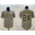 Oakland Athletics #24 Ricky Henderson Gray With Patch Stitched Baseball Jersey