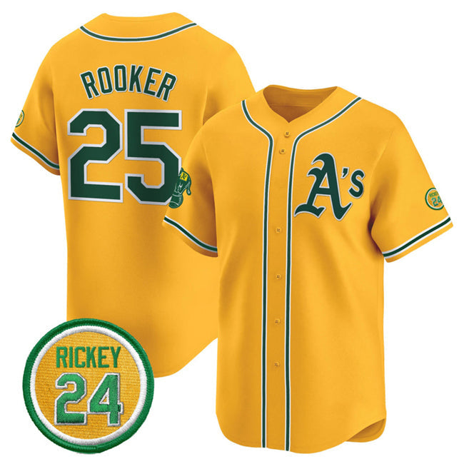 Oakland Athletics #25 Brent Rooker Yellow 2024 Limited With Rickey Henderson Patch Stitched Baseball Jersey