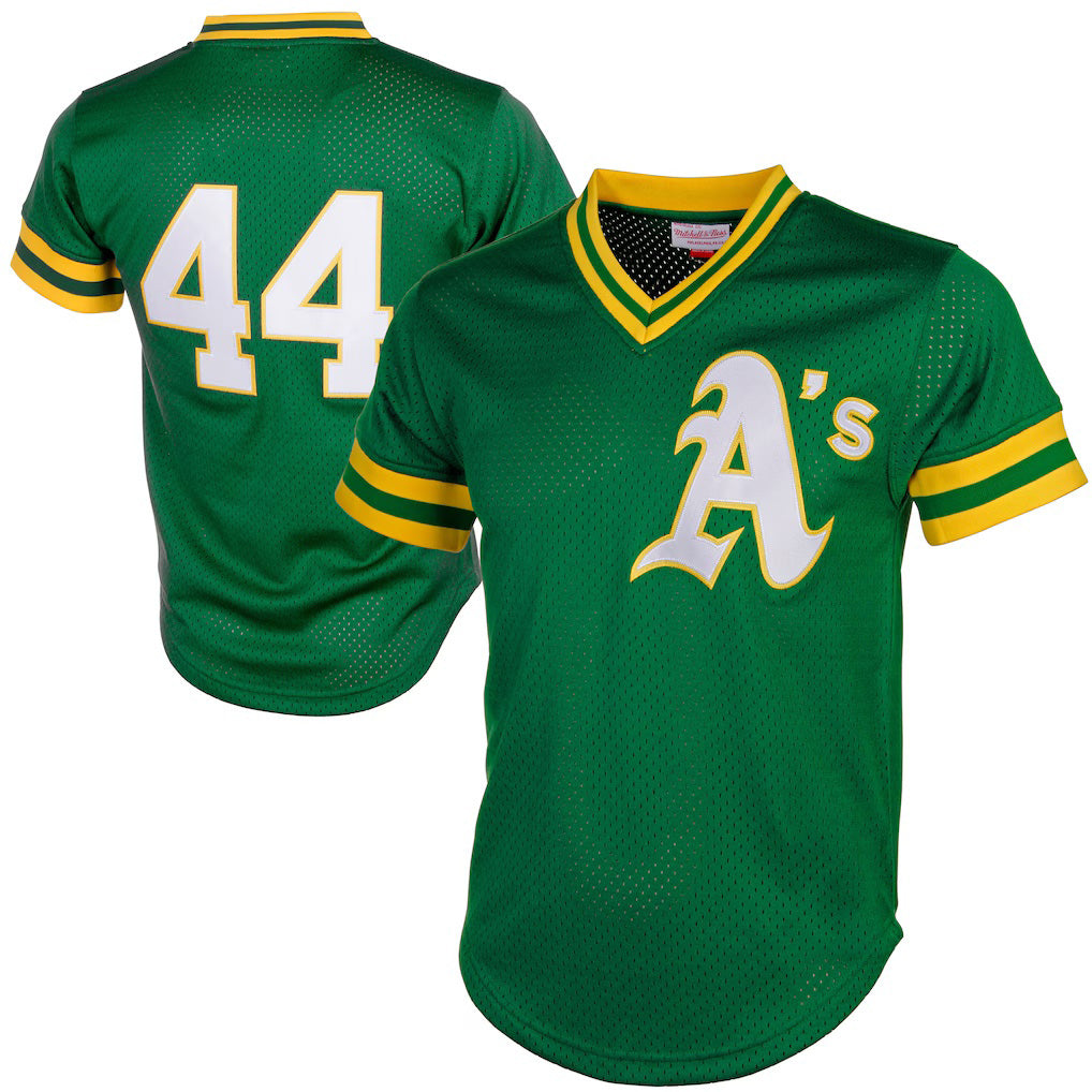 Oakland Athletics #44 Reggie Jackson Mitchell & Ness Green Authentic Batting Practice Baseball Jersey